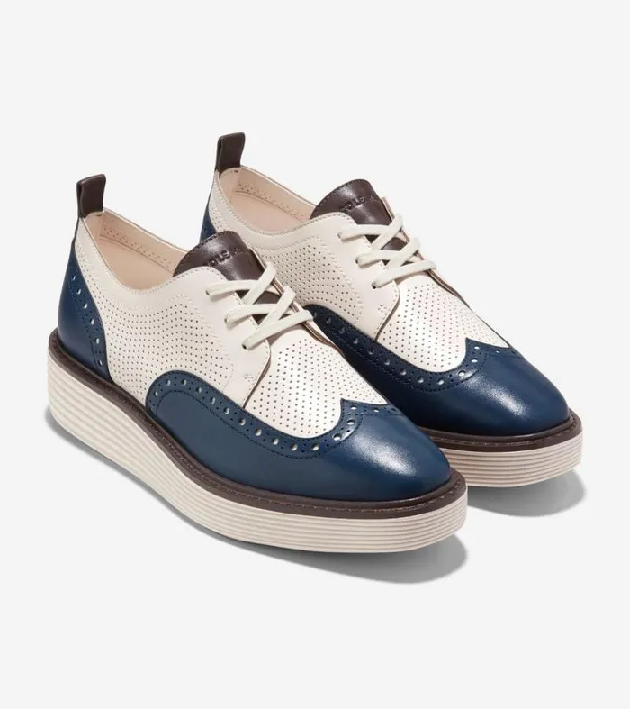 Women Oxfords Cole Haan riginalGrand Platform Wingtip Oxfords Blue Wing Tealivory