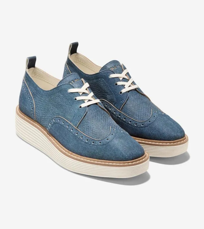Women Oxfords Cole Haan riginalGrand Platform Wingtip Oxfords Denimivory