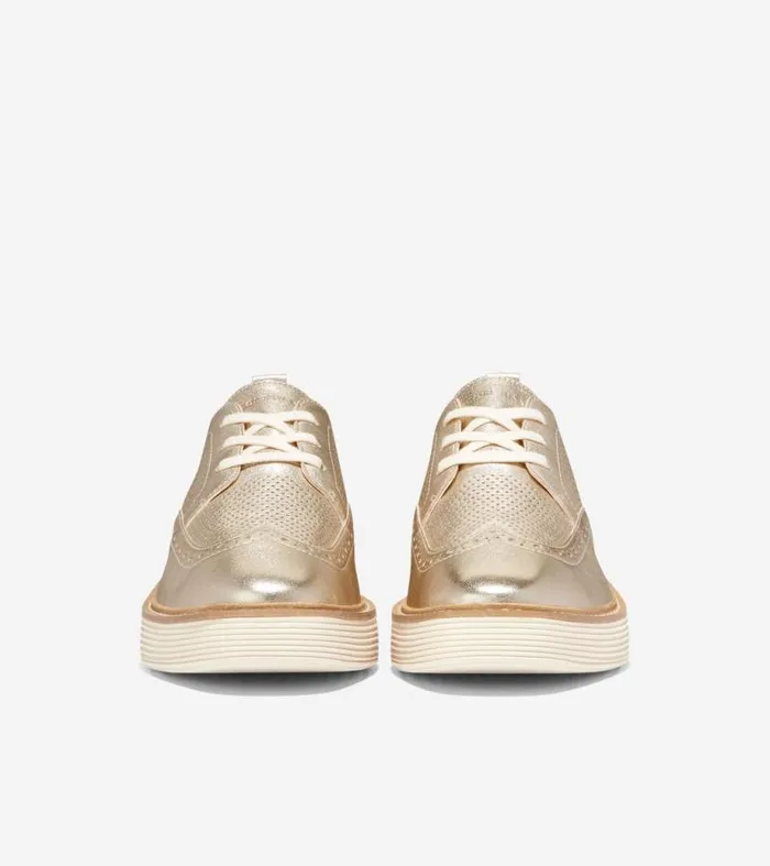 Women Oxfords Cole Haan riginalGrand Platform Wingtip Oxfords Gold Talcaivory