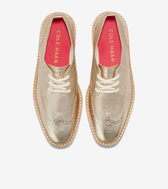 Women Oxfords Cole Haan riginalGrand Platform Wingtip Oxfords Gold Talcaivory