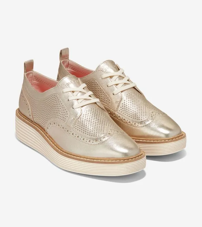 Women Oxfords Cole Haan riginalGrand Platform Wingtip Oxfords Gold Talcaivory