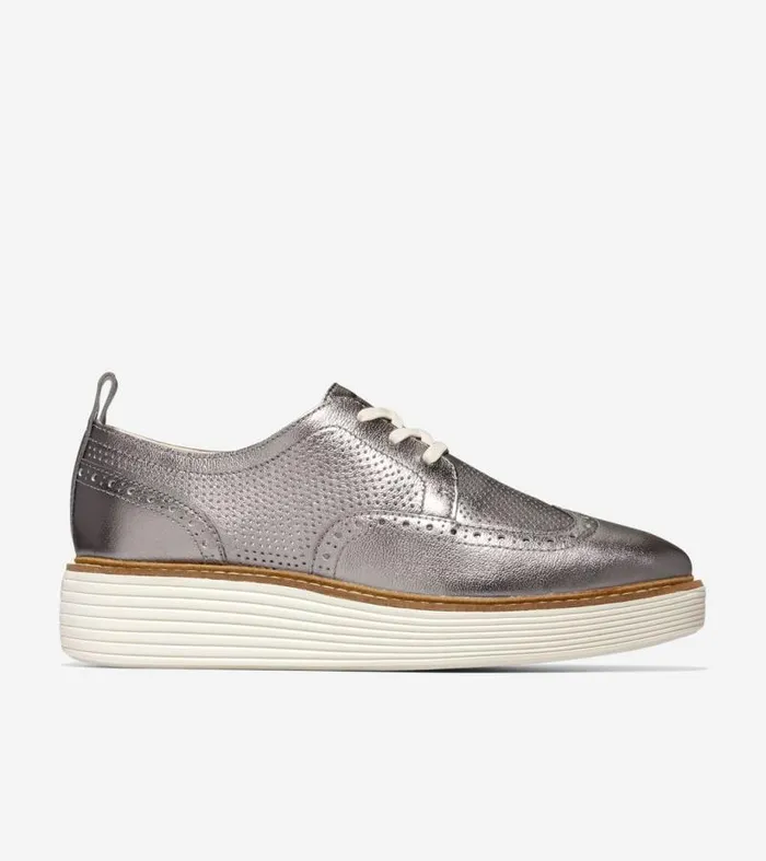 Women Oxfords Cole Haan riginalGrand Platform Wingtip Oxfords Pewter Metallic