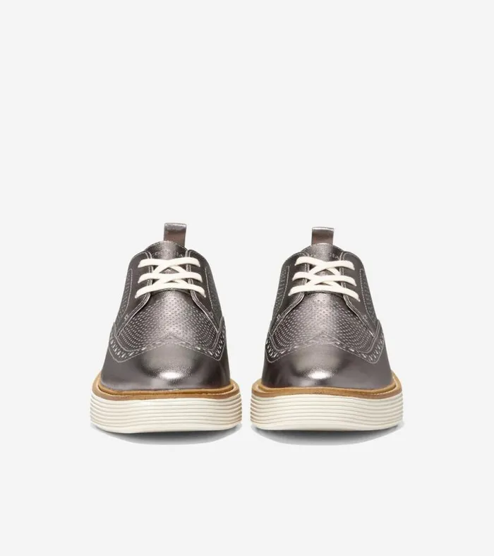 Women Oxfords Cole Haan riginalGrand Platform Wingtip Oxfords Pewter Metallic