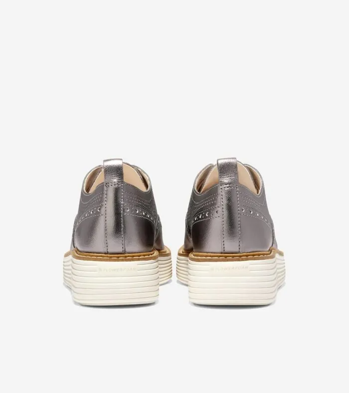 Women Oxfords Cole Haan riginalGrand Platform Wingtip Oxfords Pewter Metallic