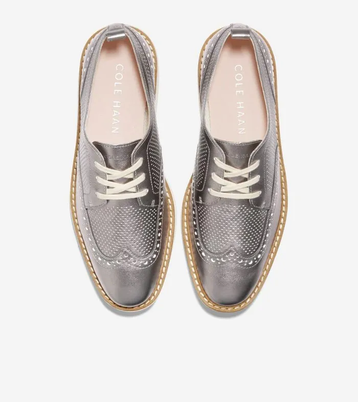 Women Oxfords Cole Haan riginalGrand Platform Wingtip Oxfords Pewter Metallic