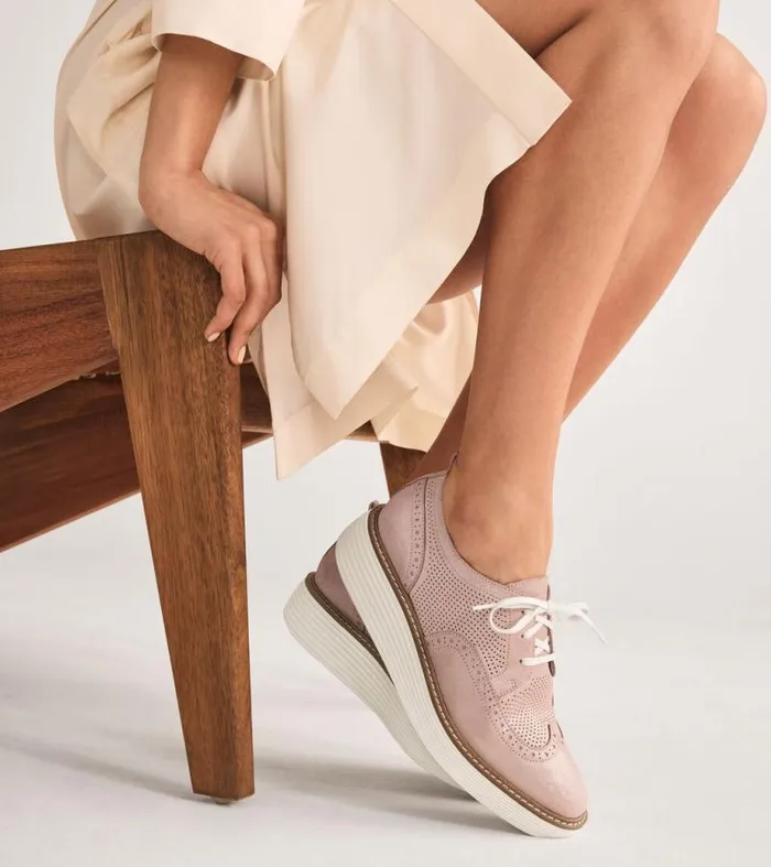 Women Oxfords Cole Haan riginalGrand Platform Wingtip Oxfords Rose Gold Shimmerivory