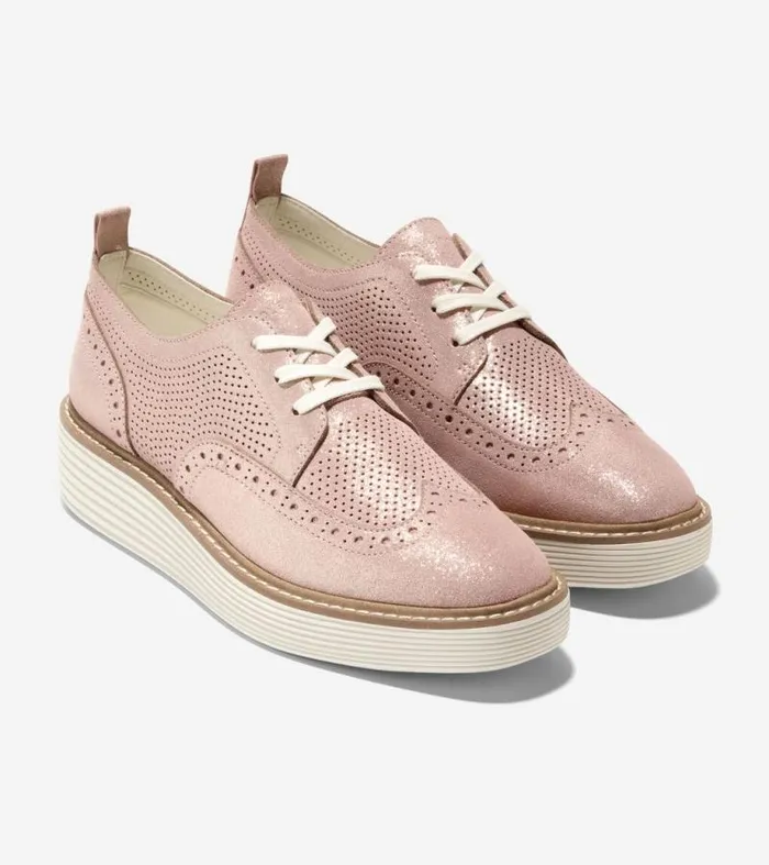Women Oxfords Cole Haan riginalGrand Platform Wingtip Oxfords Rose Gold Shimmerivory