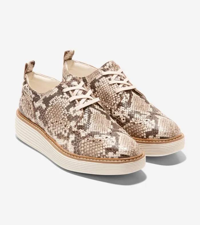 Women Oxfords Cole Haan riginalGrand Platform Wingtip Oxfords Sandollar Snake Printivory