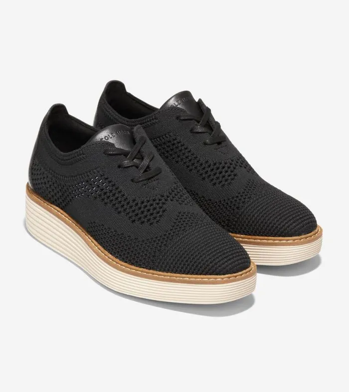 Women Oxfords Cole Haan riginalGrand Stitchlite Platform Wingtip Oxfords Black Stitchlitetradeivory