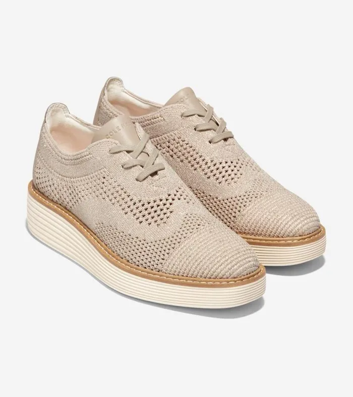 Women Oxfords Cole Haan riginalGrand Stitchlite Platform Wingtip Oxfords Rye Knitivory Stitchlitetrade