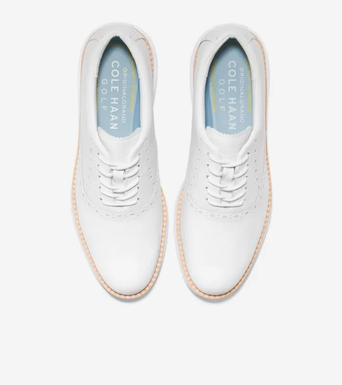 Women Oxfords Cole Haan riginalGrand Waterproof Shortwing Oxford Golf Shoes Optic Whitebluebell