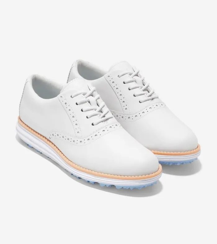 Women Oxfords Cole Haan riginalGrand Waterproof Shortwing Oxford Golf Shoes Optic Whitebluebell