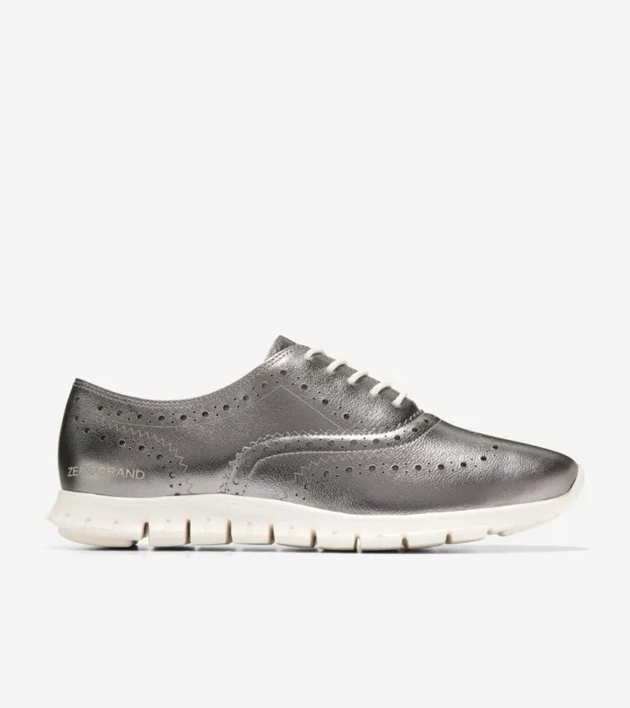 Women Oxfords Cole Haan ZERGRAND Closed Hole Wingtip Oxfords Silverivory