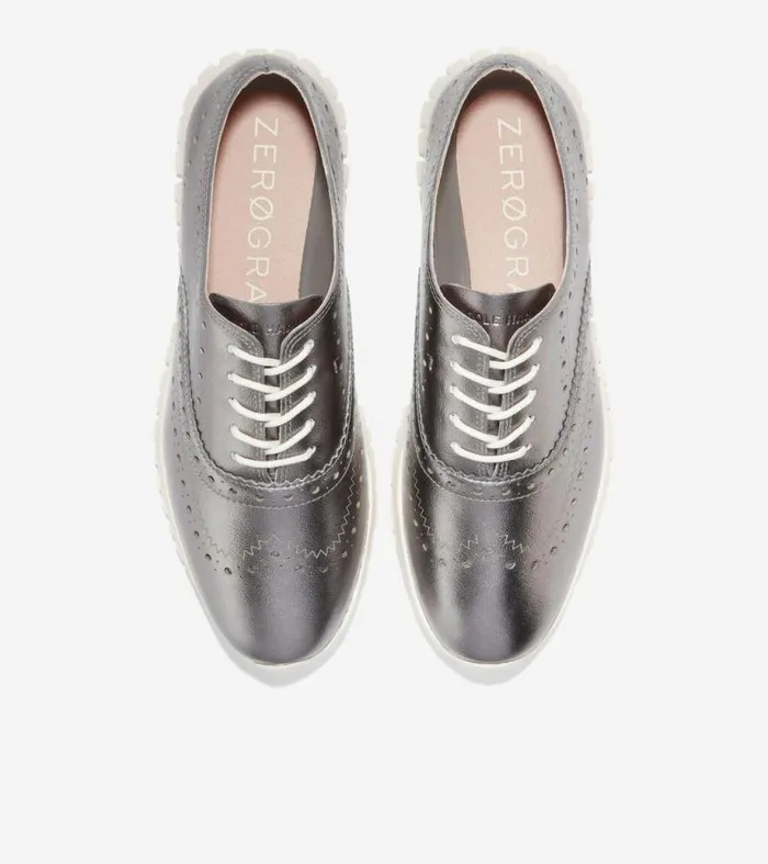 Women Oxfords Cole Haan ZERGRAND Closed Hole Wingtip Oxfords Silverivory