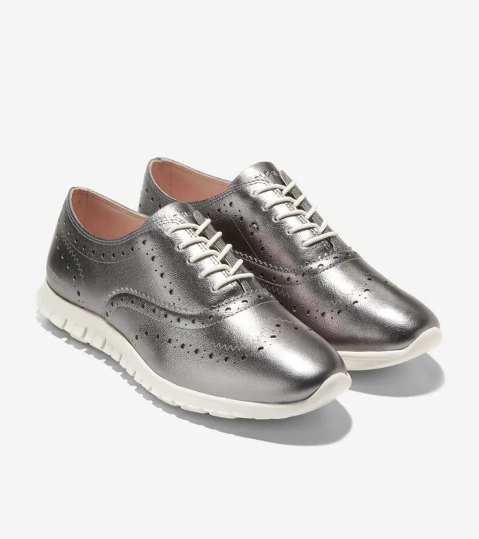 Women Oxfords Cole Haan ZERGRAND Closed Hole Wingtip Oxfords Silverivory