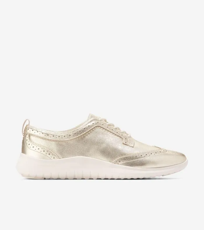 Women Oxfords Cole Haan ZERGRAND Merrit Wingtop Oxfords Gold Talcaivory