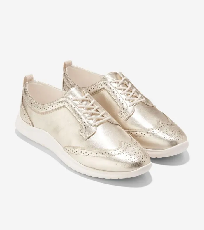 Women Oxfords Cole Haan ZERGRAND Merrit Wingtop Oxfords Gold Talcaivory