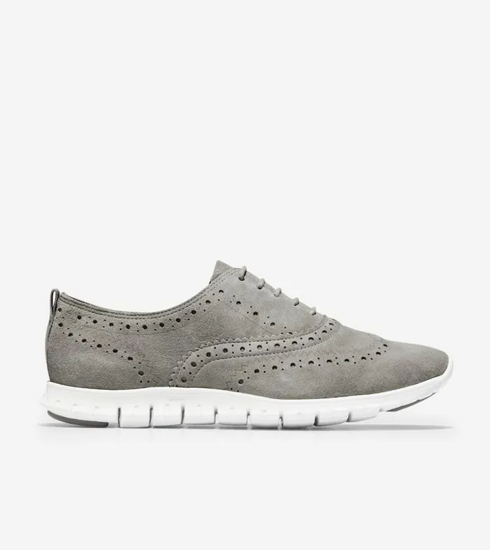 Women Oxfords Cole Haan ZERGRAND Wingtip Oxfords Ironstone Suedeoptic White