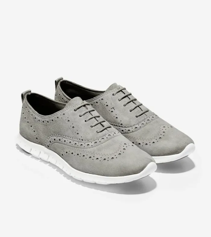 Women Oxfords Cole Haan ZERGRAND Wingtip Oxfords Ironstone Suedeoptic White