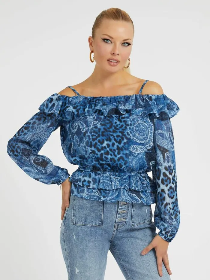 Women Paisley Print Blouse Blue Multi Guess Tops And Shirts