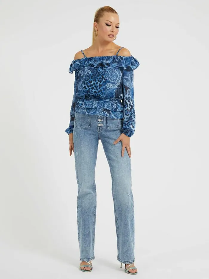 Women Paisley Print Blouse Blue Multi Guess Tops And Shirts