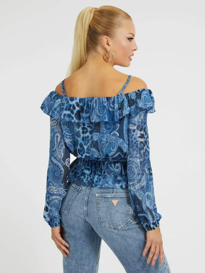 Women Paisley Print Blouse Blue Multi Guess Tops And Shirts