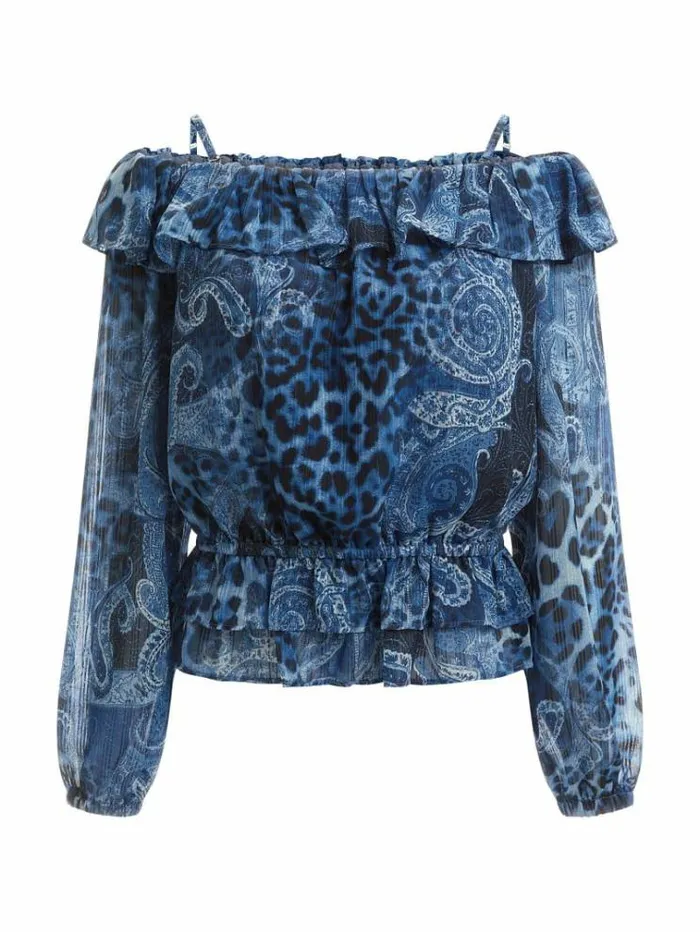 Women Paisley Print Blouse Blue Multi Guess Tops And Shirts