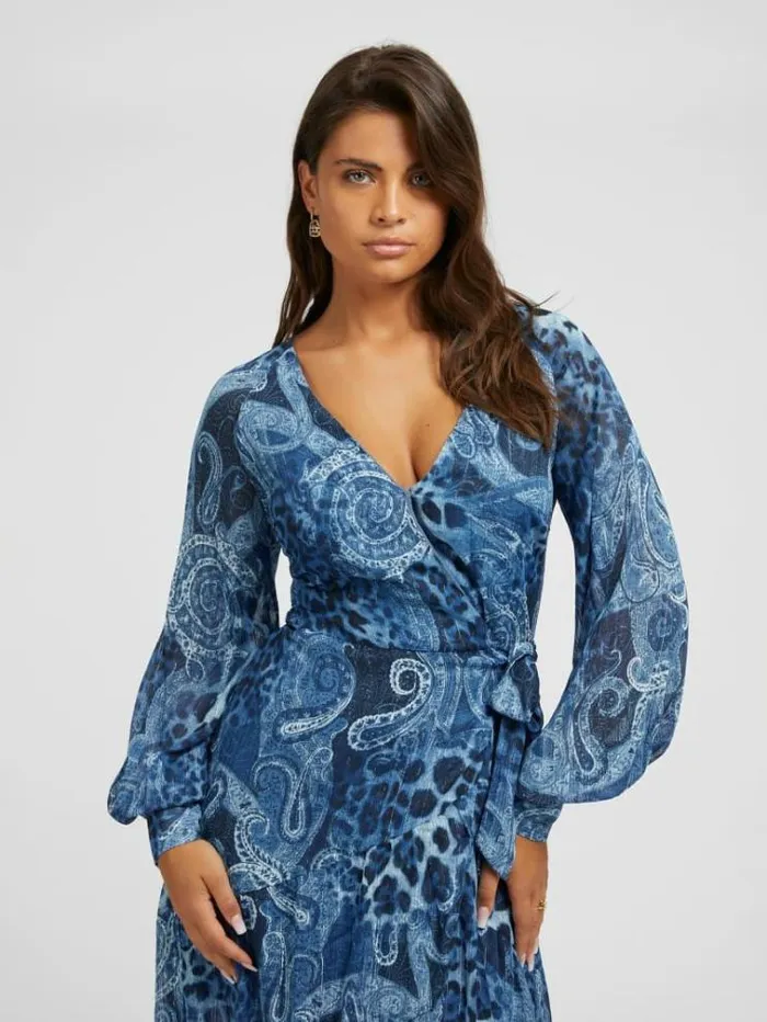Women Paisley Print Long Dress Blue Multi Guess Dresses And Jumpsuits