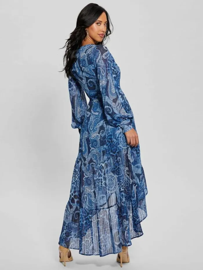 Women Paisley Print Long Dress Blue Multi Guess Dresses And Jumpsuits