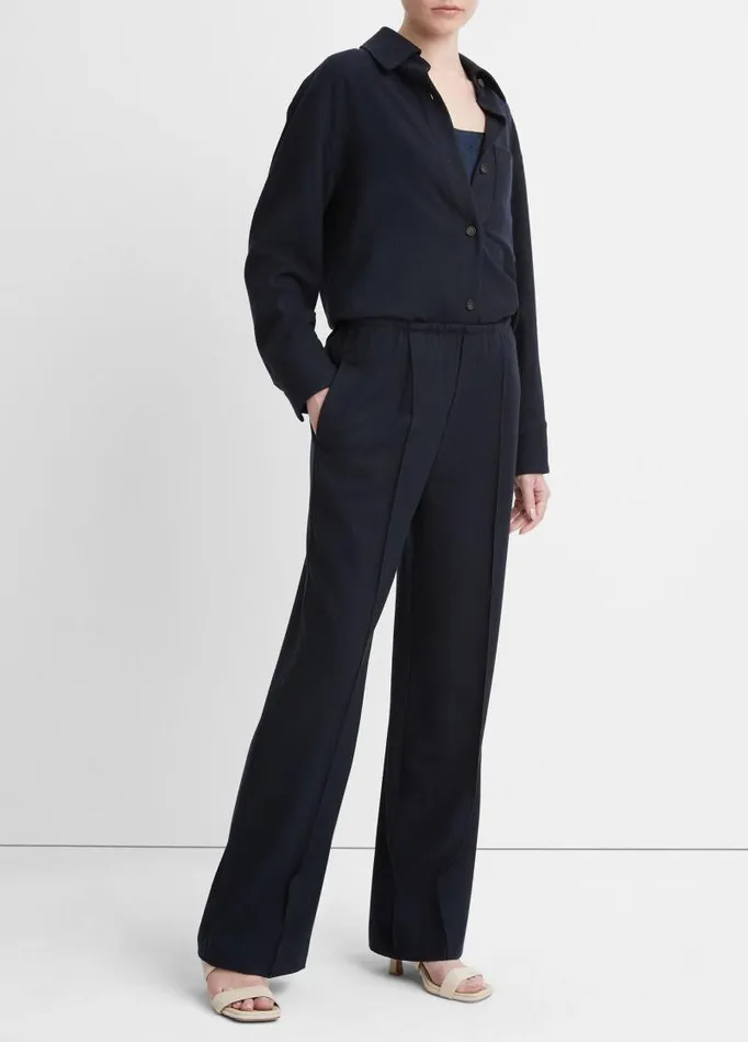 Women Pants and Shorts Vince Brushed WoolBlend Flannel PullOn Pant Coastal Blue
