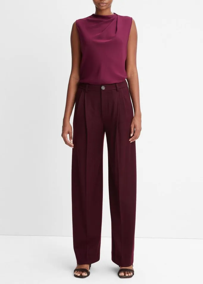 Women Pants and Shorts Vince Cozy WoolBlend PleatedFront Pant Cherry Wine