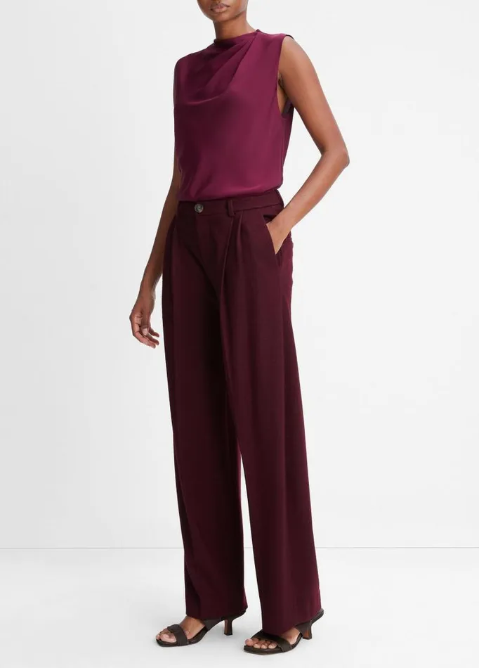 Women Pants and Shorts Vince Cozy WoolBlend PleatedFront Pant Cherry Wine