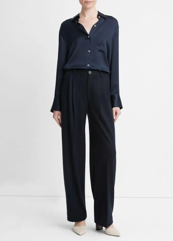 Women Pants and Shorts Vince Cozy WoolBlend PleatedFront Pant Coastal Blue