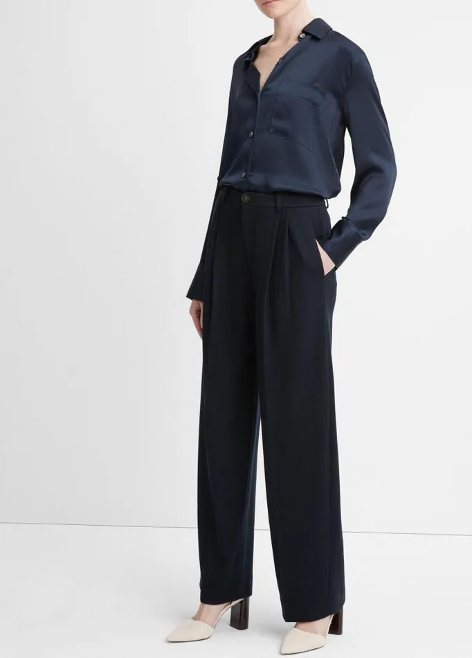Women Pants and Shorts Vince Cozy WoolBlend PleatedFront Pant Coastal Blue