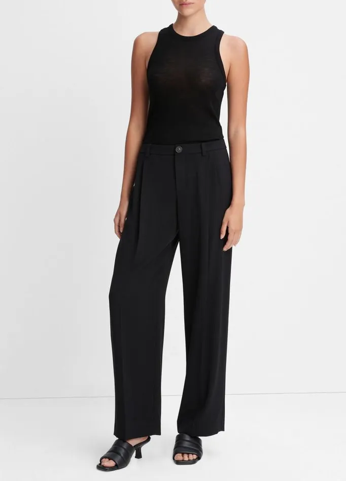 Women Pants and Shorts Vince DropWaist Pleated Crepe Trouser Black