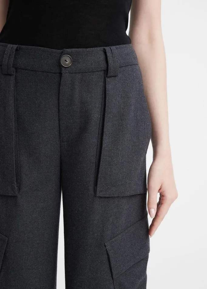 Women Pants and Shorts Vince Flannel WideLeg Cargo Pant Heather Charcoal