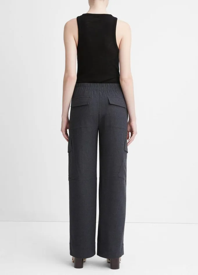 Women Pants and Shorts Vince Flannel WideLeg Cargo Pant Heather Charcoal