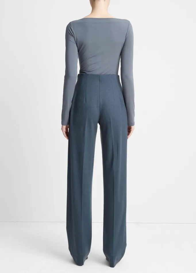 Women Pants and Shorts Vince HighRise Cozy WoolBlend WideLeg Pant Pacific Azure