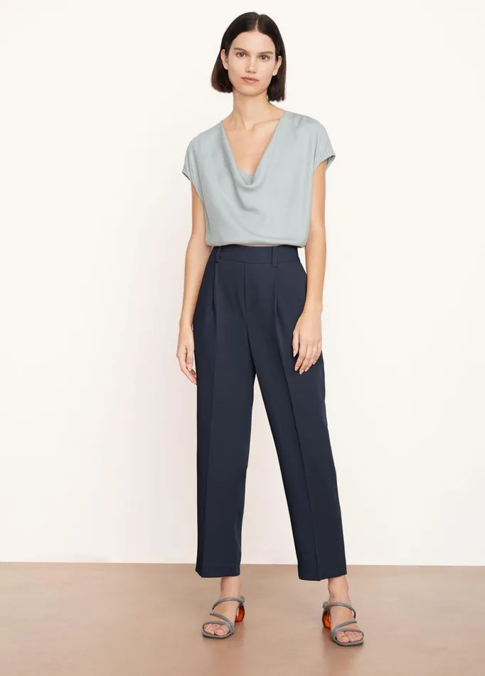 Women Pants and Shorts Vince MidRise Tapered PullOn Pant Coastal Blue