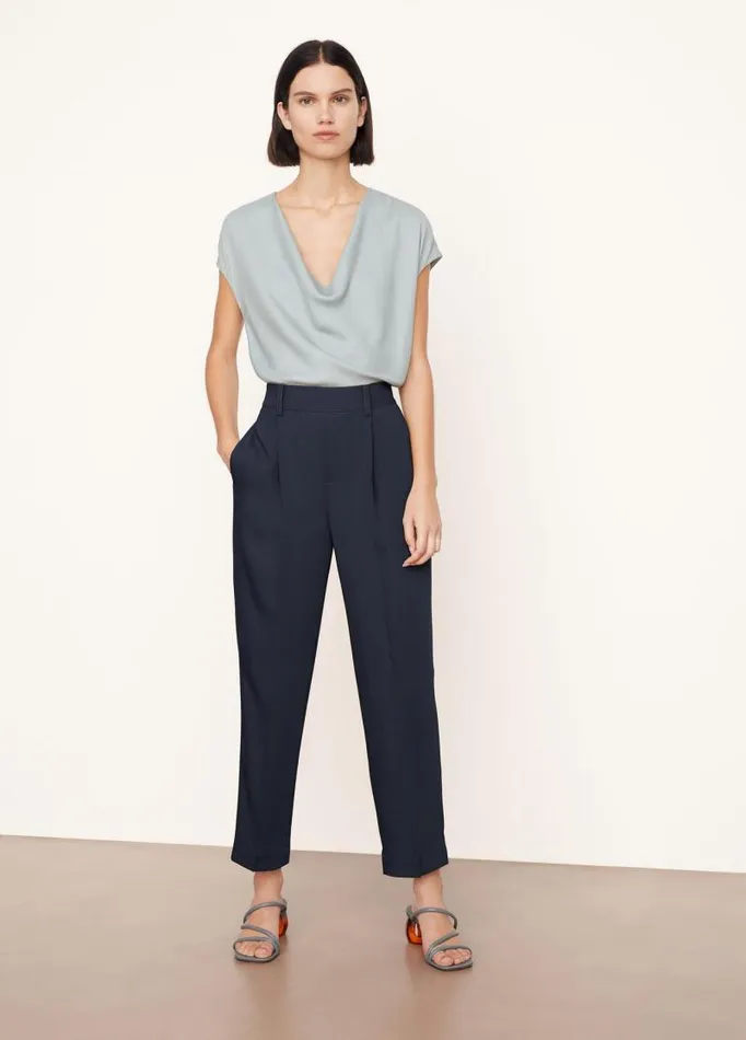 Women Pants and Shorts Vince MidRise Tapered PullOn Pant Coastal Blue