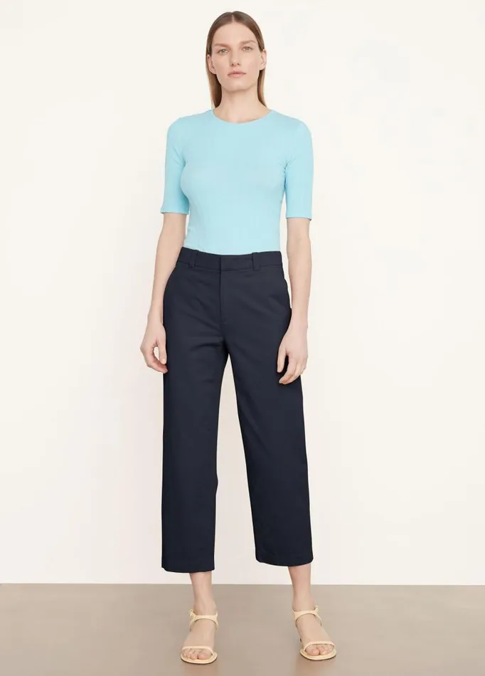 Women Pants and Shorts Vince MidRise Washed Cotton Crop Pant Coastal Blue
