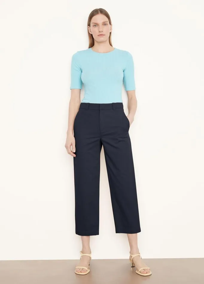 Women Pants and Shorts Vince MidRise Washed Cotton Crop Pant Coastal Blue