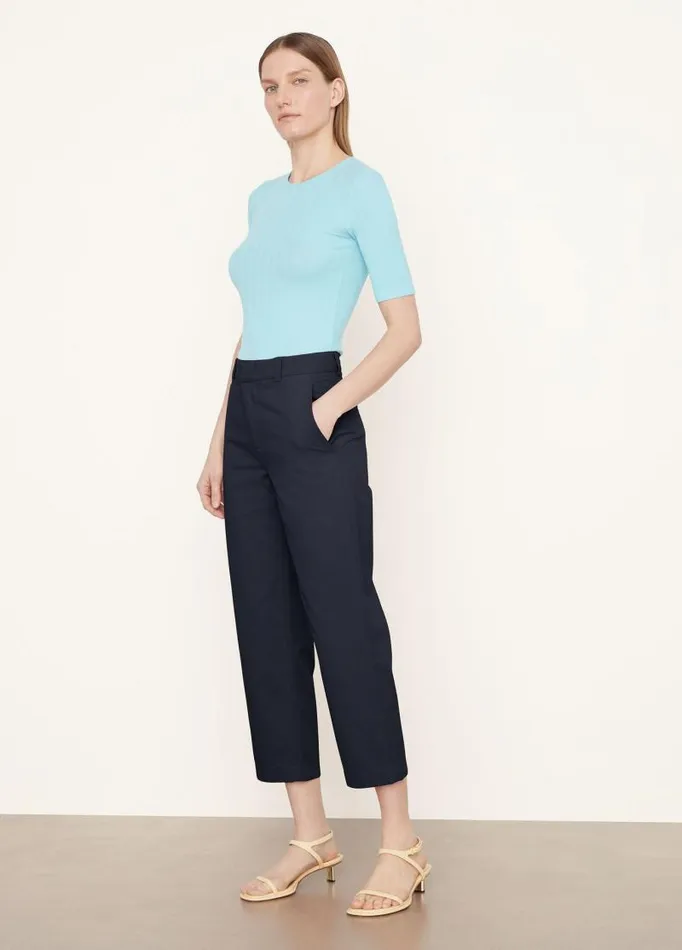 Women Pants and Shorts Vince MidRise Washed Cotton Crop Pant Coastal Blue