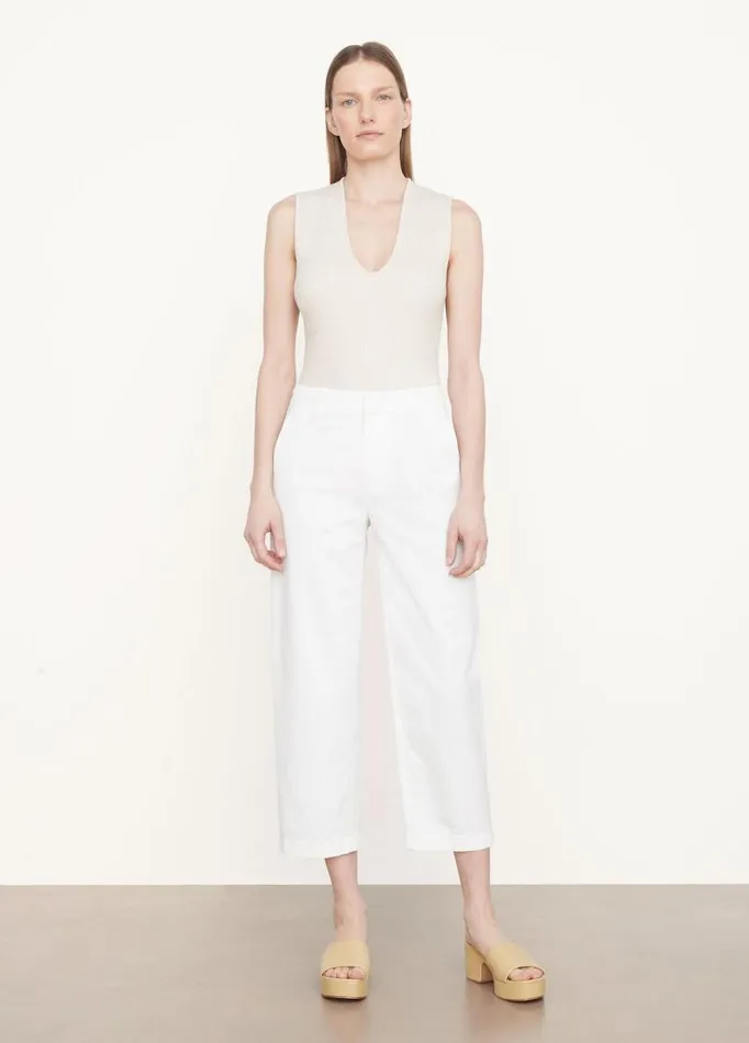 Women Pants and Shorts Vince MidRise Washed Cotton Crop Pant Off White