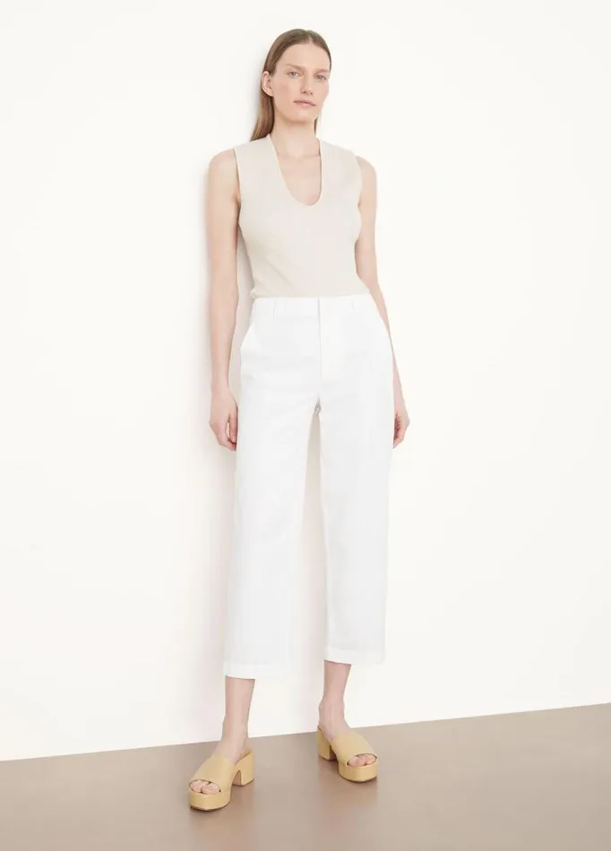 Women Pants and Shorts Vince MidRise Washed Cotton Crop Pant Off White