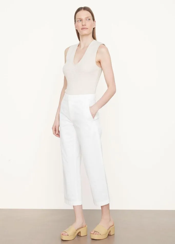 Women Pants and Shorts Vince MidRise Washed Cotton Crop Pant Off White