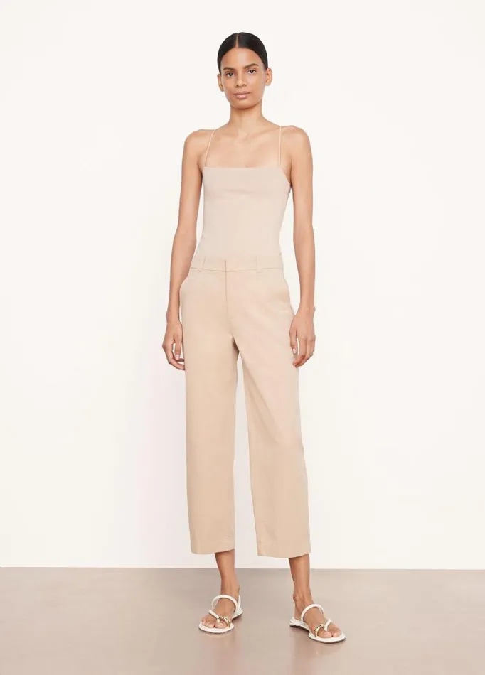 Women Pants and Shorts Vince MidRise Washed Cotton Crop Pant Pale Wheat