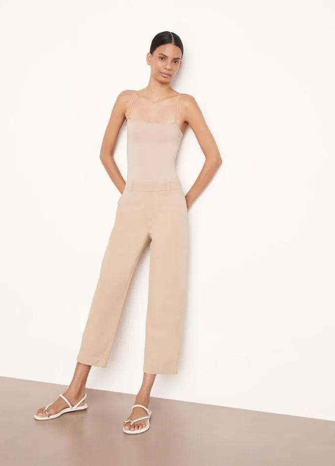 Women Pants and Shorts Vince MidRise Washed Cotton Crop Pant Pale Wheat