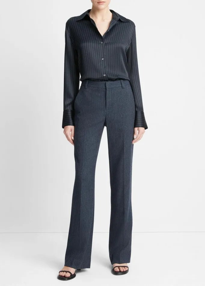Women Pants and Shorts Vince Pinstripe Flannel Trouser Dark Obsidiansilver Dust