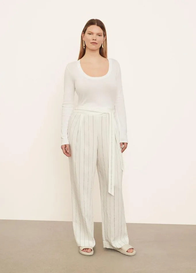 Women Pants and Shorts Vince Soft Stripe Belted PullOn Pant Off White